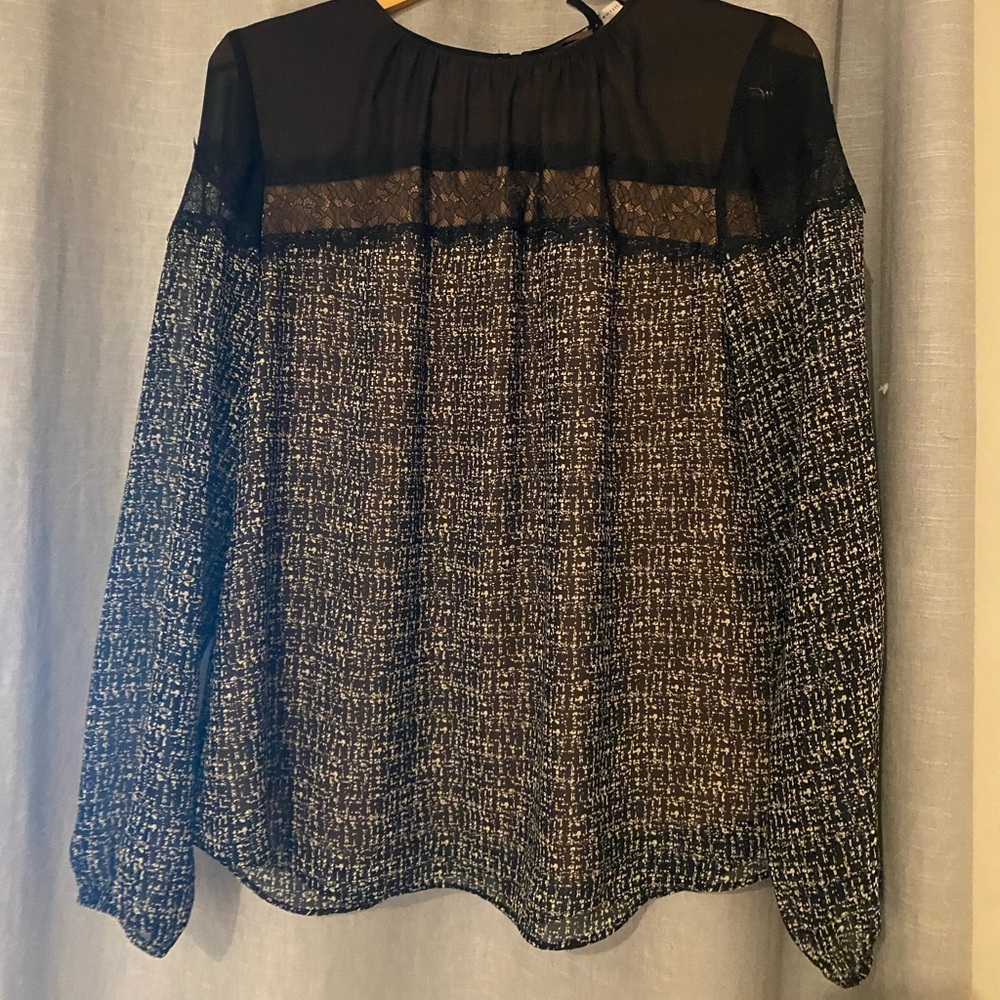 White House Black Market | Sheer and Lace Blouse Size 12
